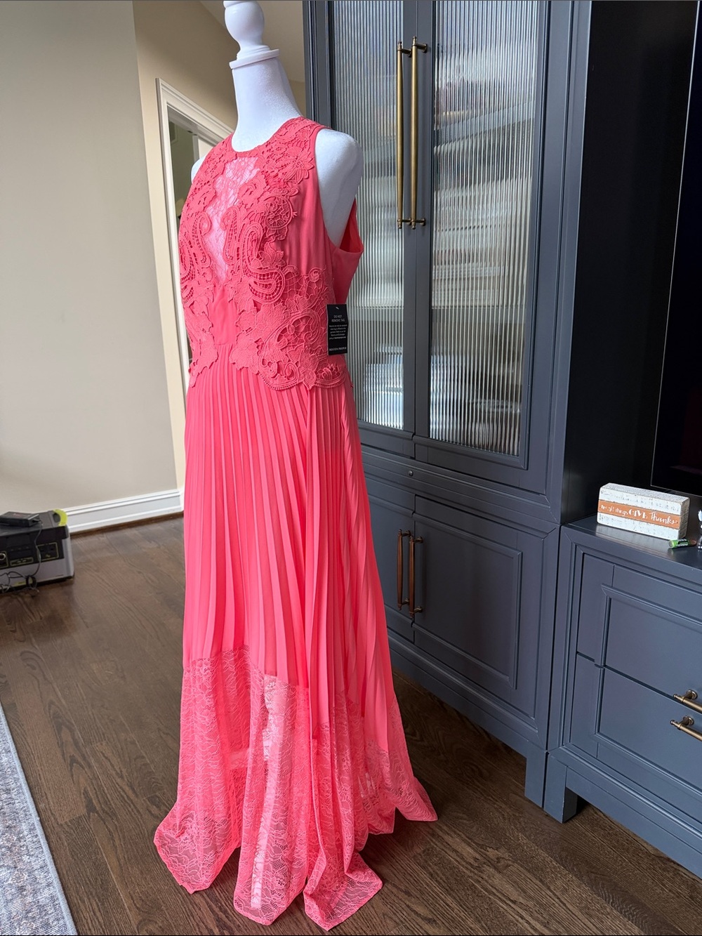 Boston Proper Coral Pink Lace & Pleated Maxi Dress - Picture 6 of 10